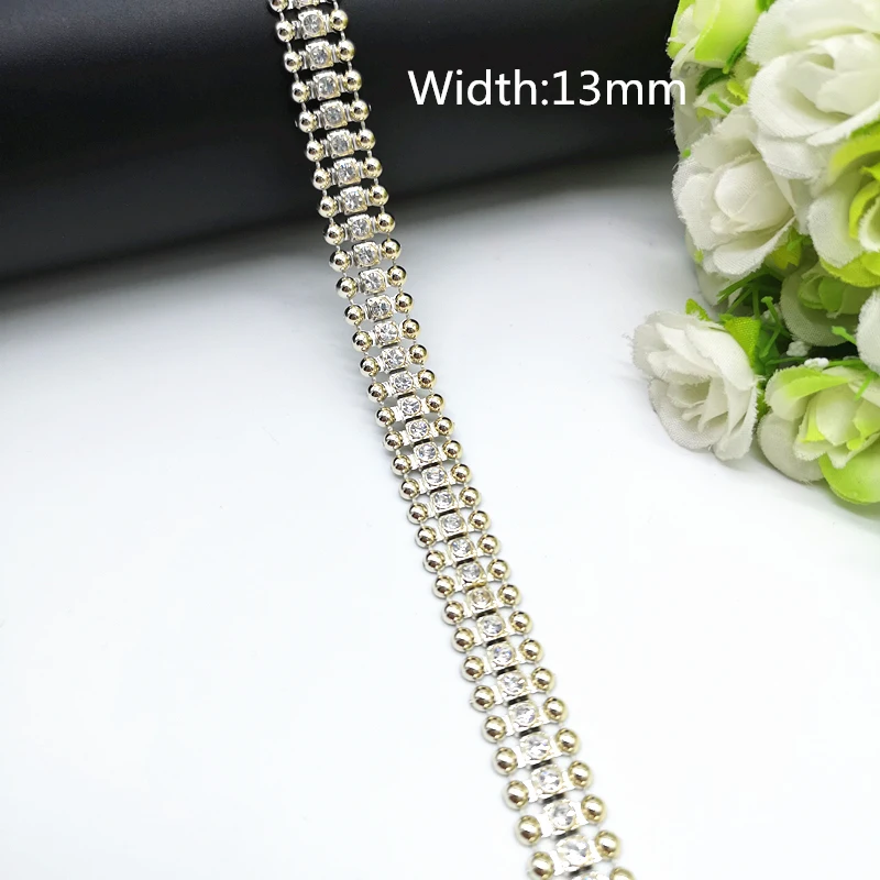 1 yard Rhinestone Chain Pearl Crystal Chain Sew On Trims Wedding Dress Costume Applique #ZL01-25