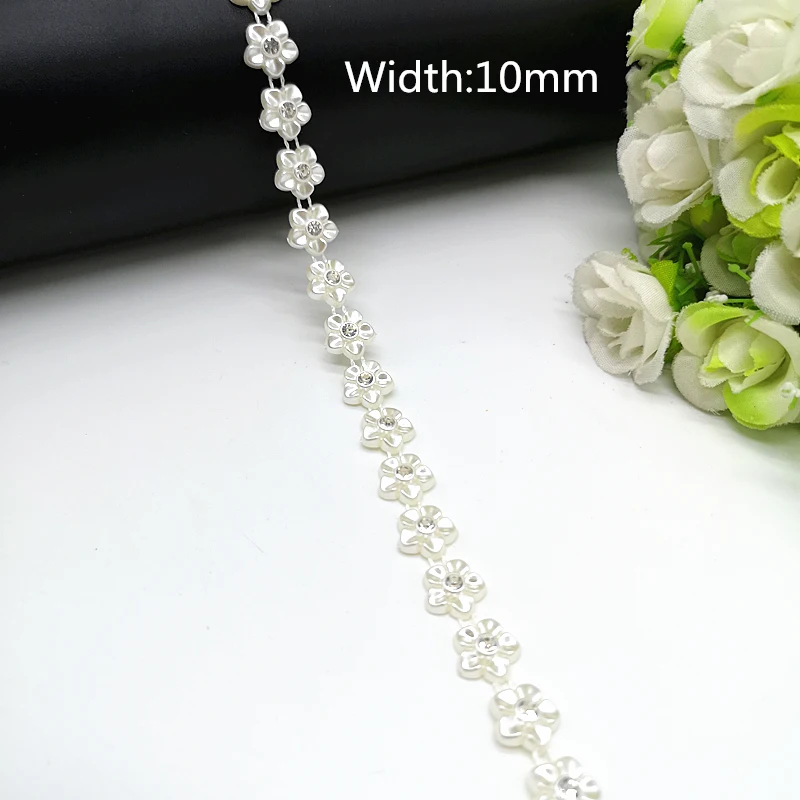 1 yard Rhinestone Chain Pearl Crystal Chain Sew On Trims Wedding Dress Costume Applique #ZL01-25