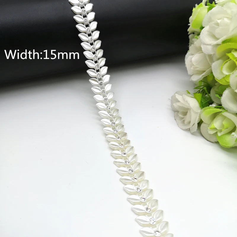 1 yard Rhinestone Chain Pearl Crystal Chain Sew On Trims Wedding Dress Costume Applique #ZL01-25