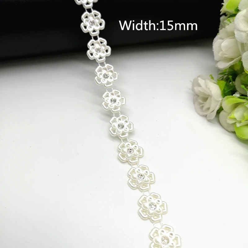 1 yard Rhinestone Chain Pearl Crystal Chain Sew On Trims Wedding Dress Costume Applique #ZL01-25
