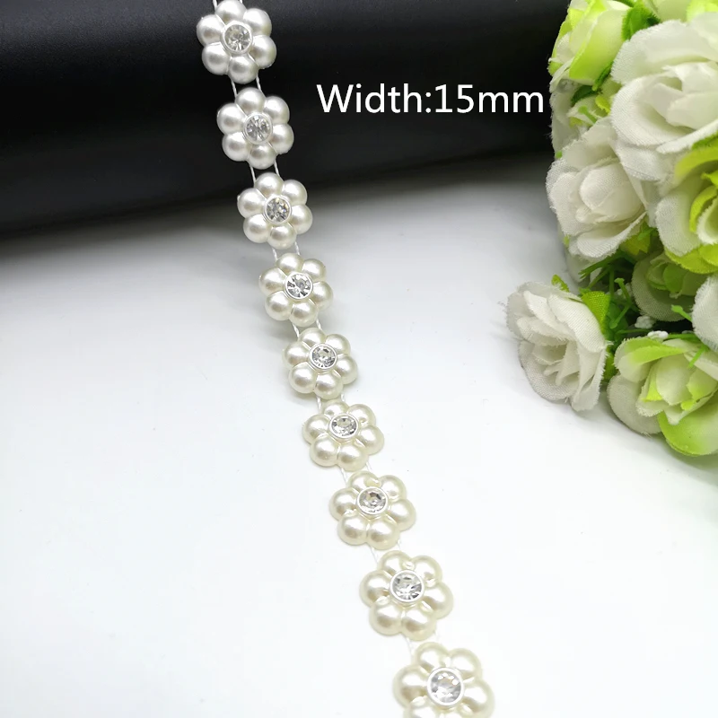 1 yard Rhinestone Chain Pearl Crystal Chain Sew On Trims Wedding Dress Costume Applique #ZL01-25