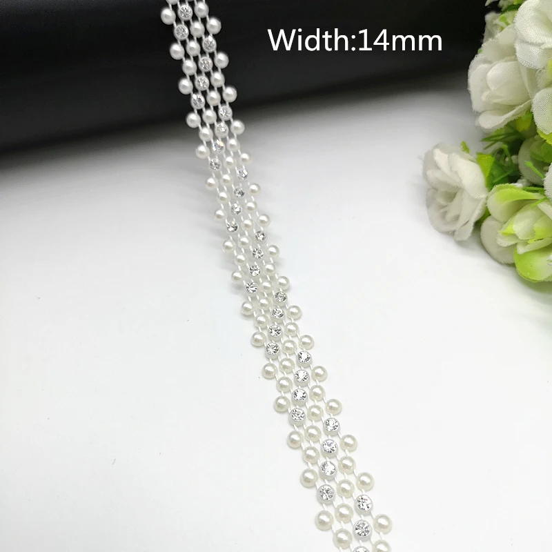 1 yard Rhinestone Chain Pearl Crystal Chain Sew On Trims Wedding Dress Costume Applique #ZL01-25