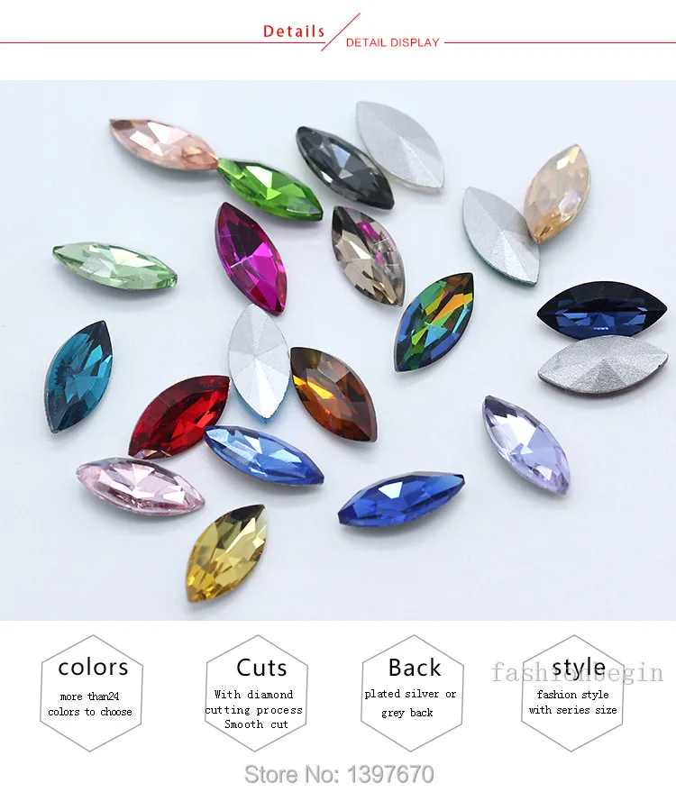 All-size 24-color horse eye Glass Crystal pointed back Rhinestones foiled fancy stons for shoes garment Headdress jewelry making