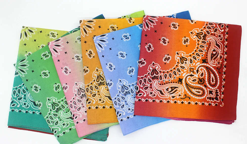 New Fashion Hip Hop 100% Cotton Bandana Square Scarf Gradient Color Paisley Headband Printed For Women/Men/Boys/Girls