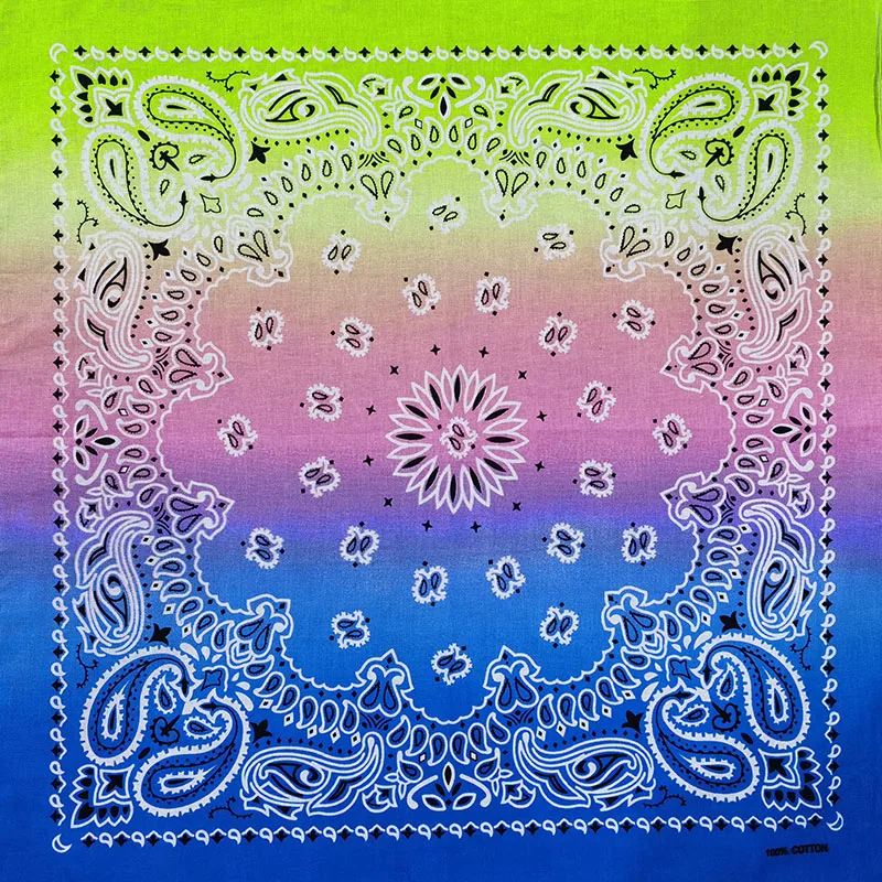 New Fashion Hip Hop 100% Cotton Bandana Square Scarf Gradient Color Paisley Headband Printed For Women/Men/Boys/Girls