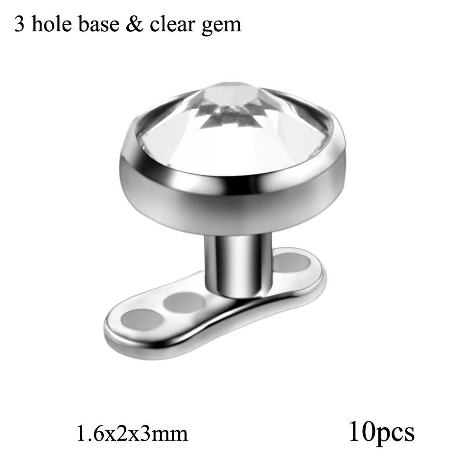 10pcs/lot G23 Titanium Piercing Micro Dermal Anchor Base & Tops Skinner Diver Crystal Gem Head Implants Body Piercing Jewelry