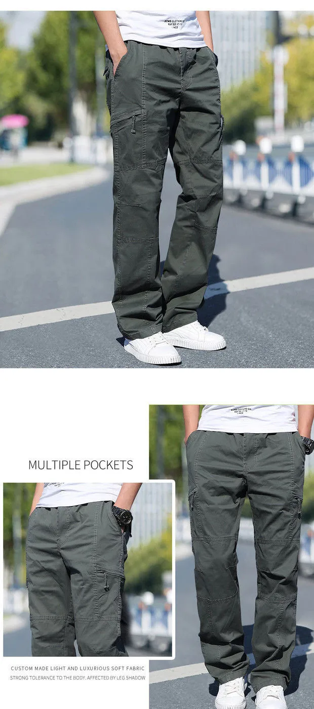 Cotton Cargo Trousers Men Work Pants Sports Casual Jogging Training High Quality Overalls Korean Plus Size Loose Straight Pants