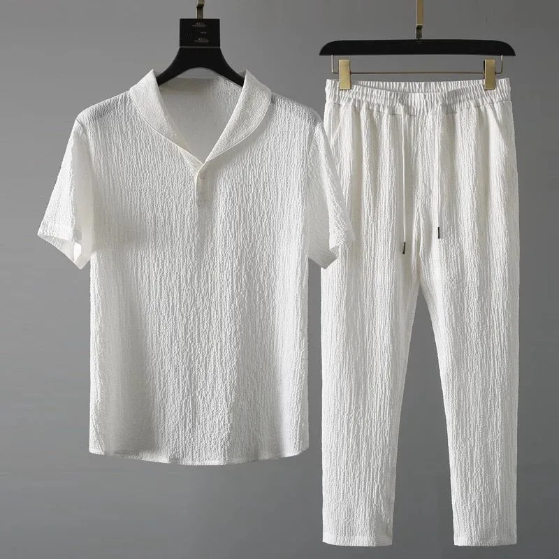 (Shirt + trousers)2026 summer men fashion classic shirt men's business casual fashion shirts men A set of clothes size M-4XL