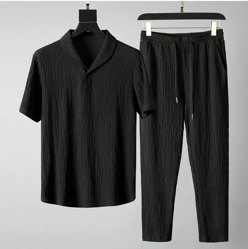 (Shirt + trousers)2026 summer men fashion classic shirt men's business casual fashion shirts men A set of clothes size M-4XL