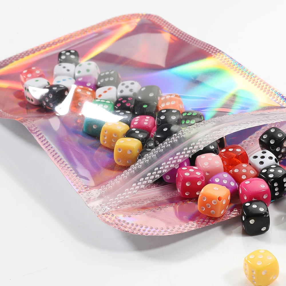 50pcs Iridescent Self Sealing Bags Pink Laser Plastic Pouches Resealable Zip Lock Packaging for Jewelry Display Retail Bags