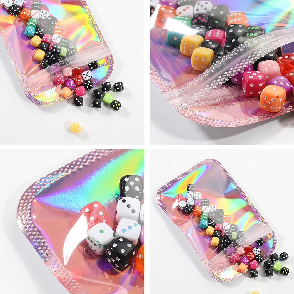 50pcs Iridescent Self Sealing Bags Pink Laser Plastic Pouches Resealable Zip Lock Packaging for Jewelry Display Retail Bags