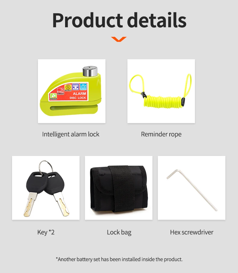 Motorcycle Bicycle Lock Alarm Safety Protection Padlock Disc Aluminum Alloy Anti-Theft Reminder Rope Lock Bag Motorcycle Accesso
