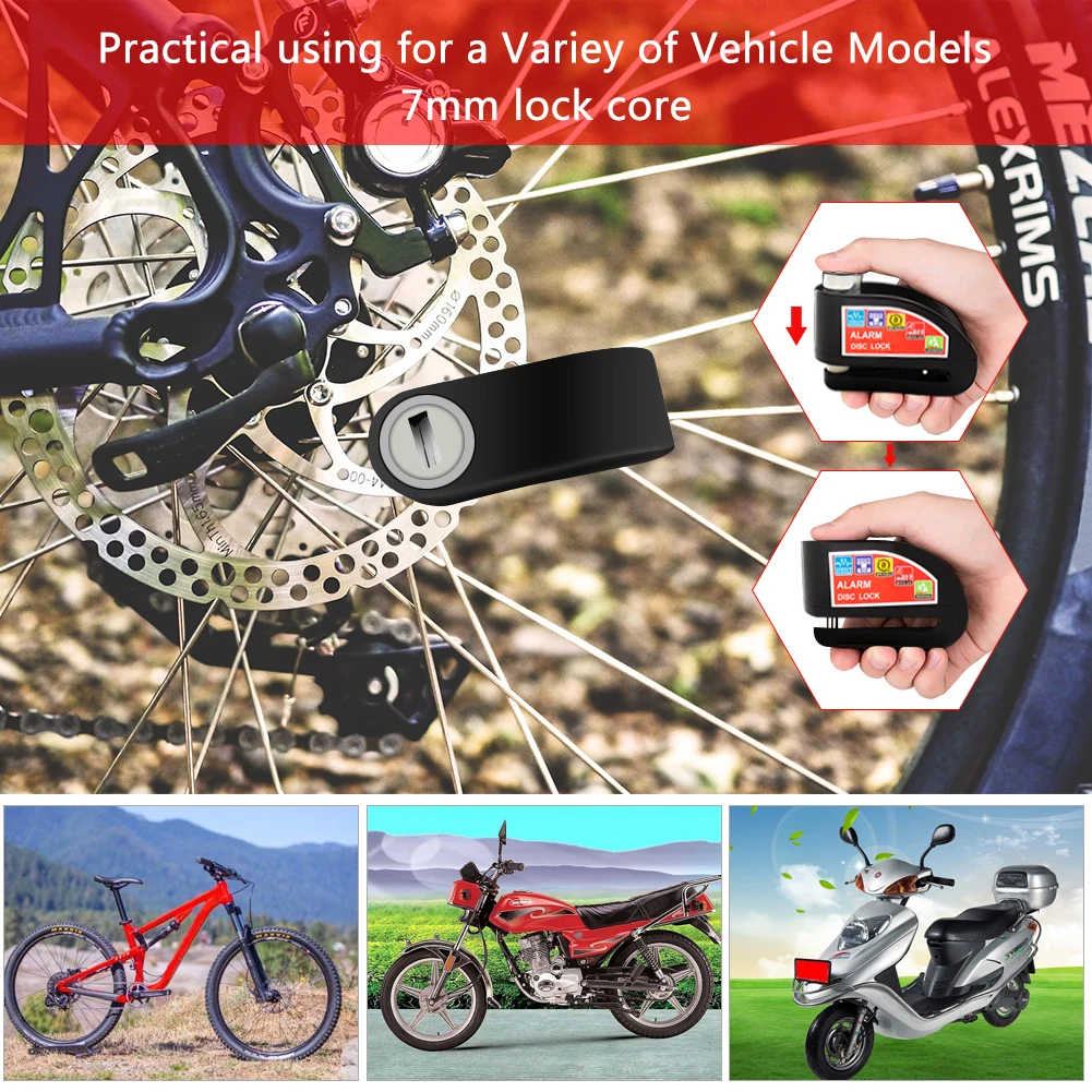 Motorcycle Bicycle Lock Alarm Safety Protection Padlock Disc Aluminum Alloy Anti-Theft Reminder Rope Lock Bag Motorcycle Accesso