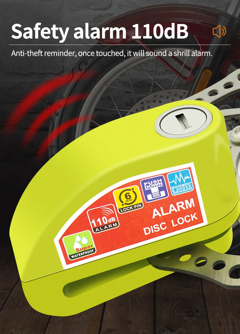 Motorcycle Bicycle Lock Alarm Safety Protection Padlock Disc Aluminum Alloy Anti-Theft Reminder Rope Lock Bag Motorcycle Accesso