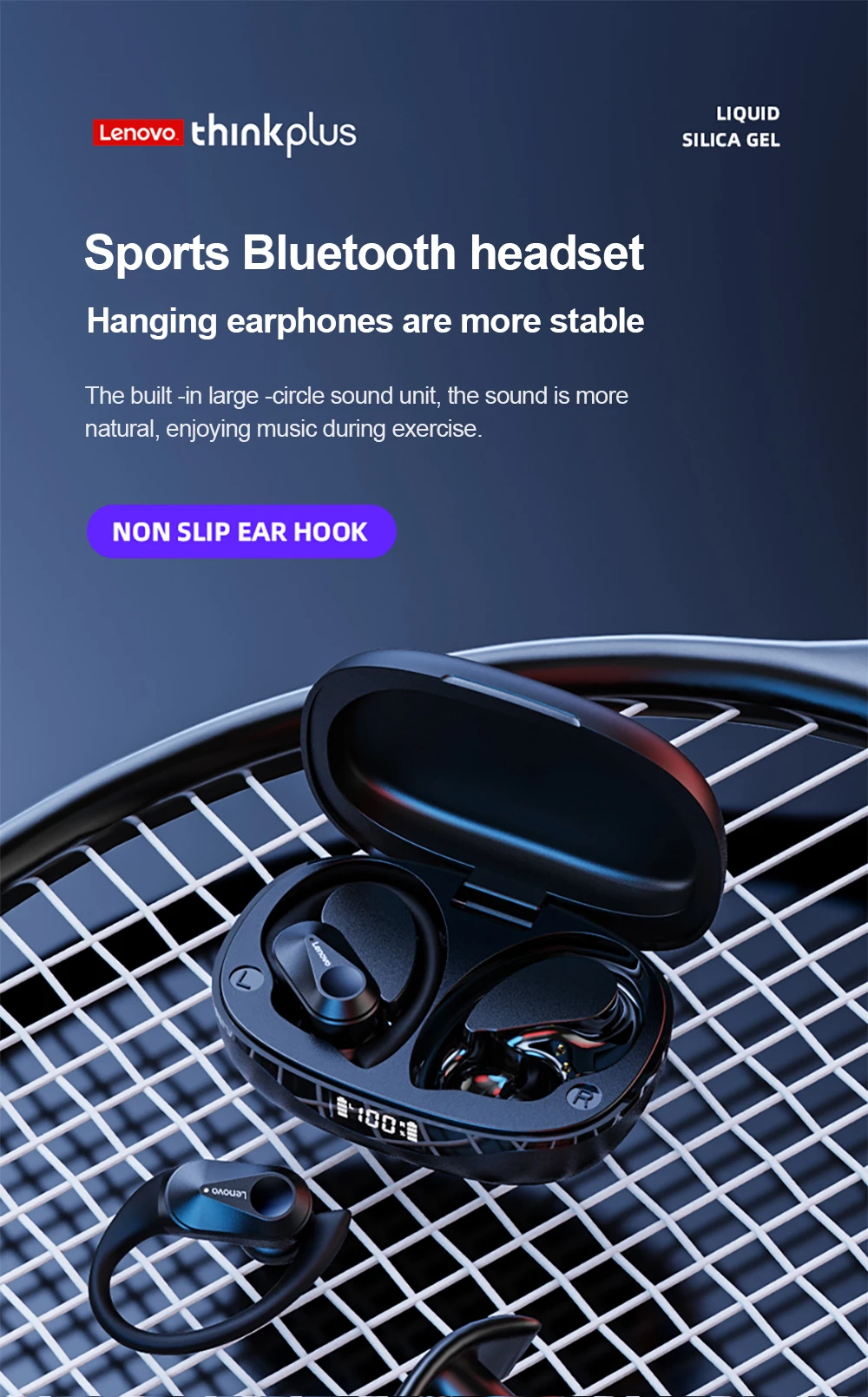 Lenovo LP75 Sports Wireless Earphones with Mics,Button Control, LED Power Display,Hifi Stereo Sound Bluetooth 5.3 TWS Headphones