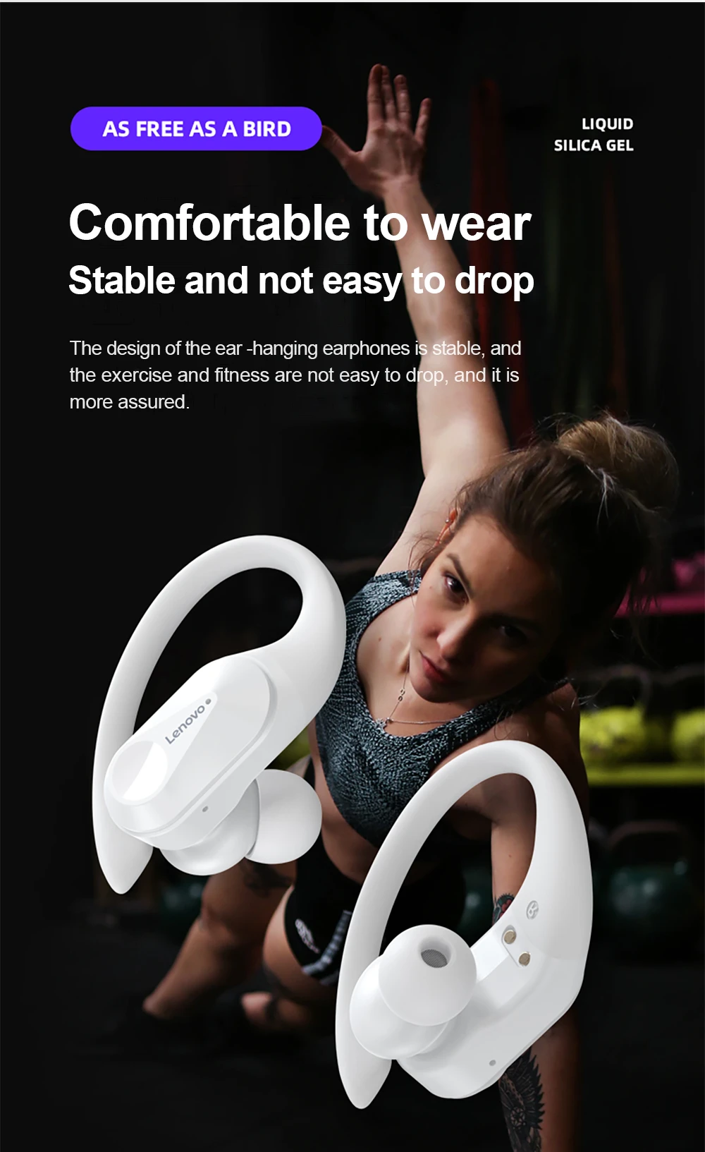 Lenovo LP75 Sports Wireless Earphones with Mics,Button Control, LED Power Display,Hifi Stereo Sound Bluetooth 5.3 TWS Headphones