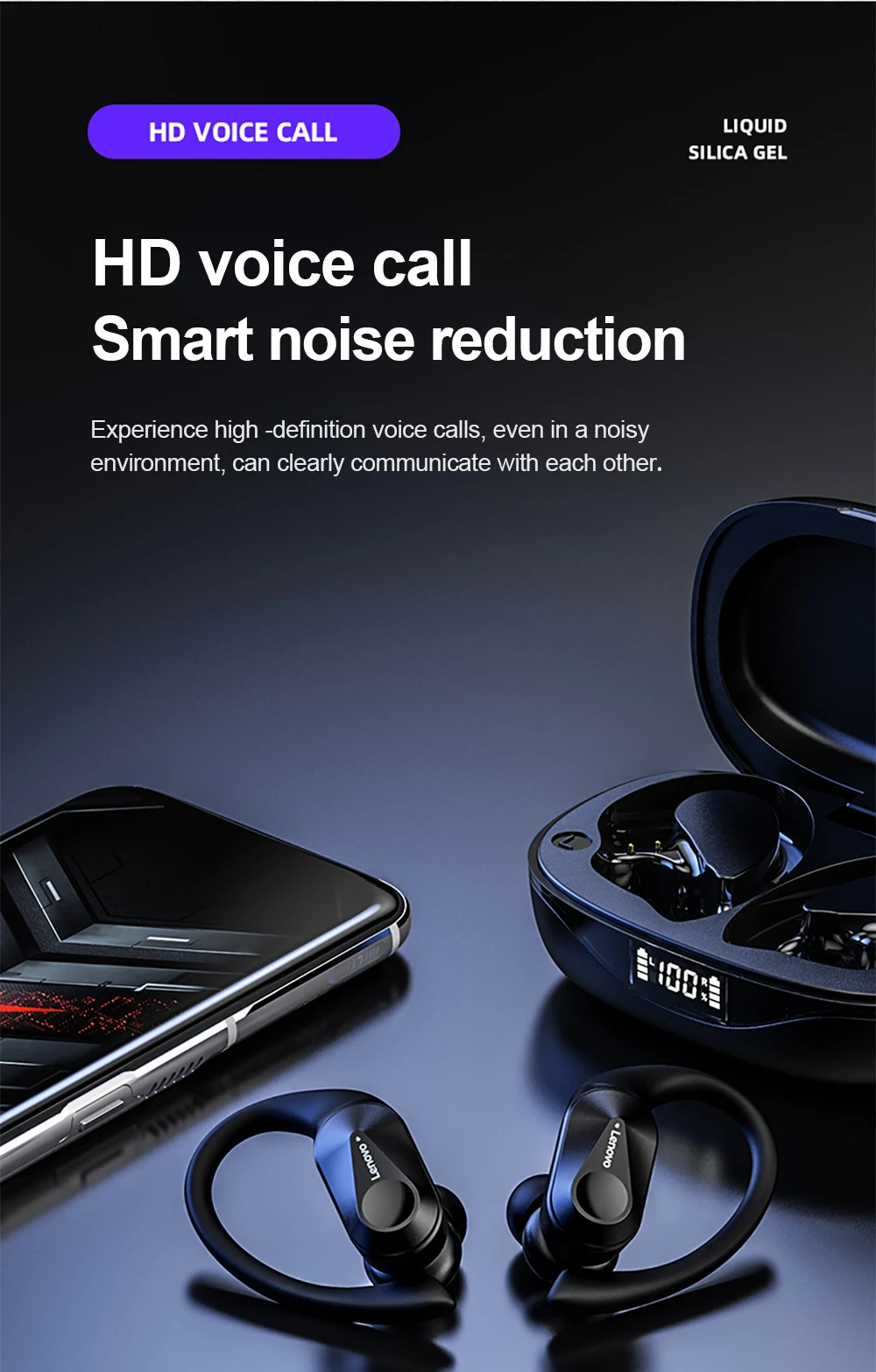 Lenovo LP75 Sports Wireless Earphones with Mics,Button Control, LED Power Display,Hifi Stereo Sound Bluetooth 5.3 TWS Headphones