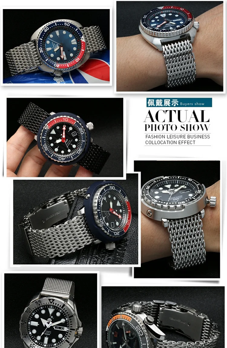 20/22/24mm Steel Dive Shark Mesh for Milanese Watch Bracelet Strap Band Weaving Double Snap Strap for Breitling Omega