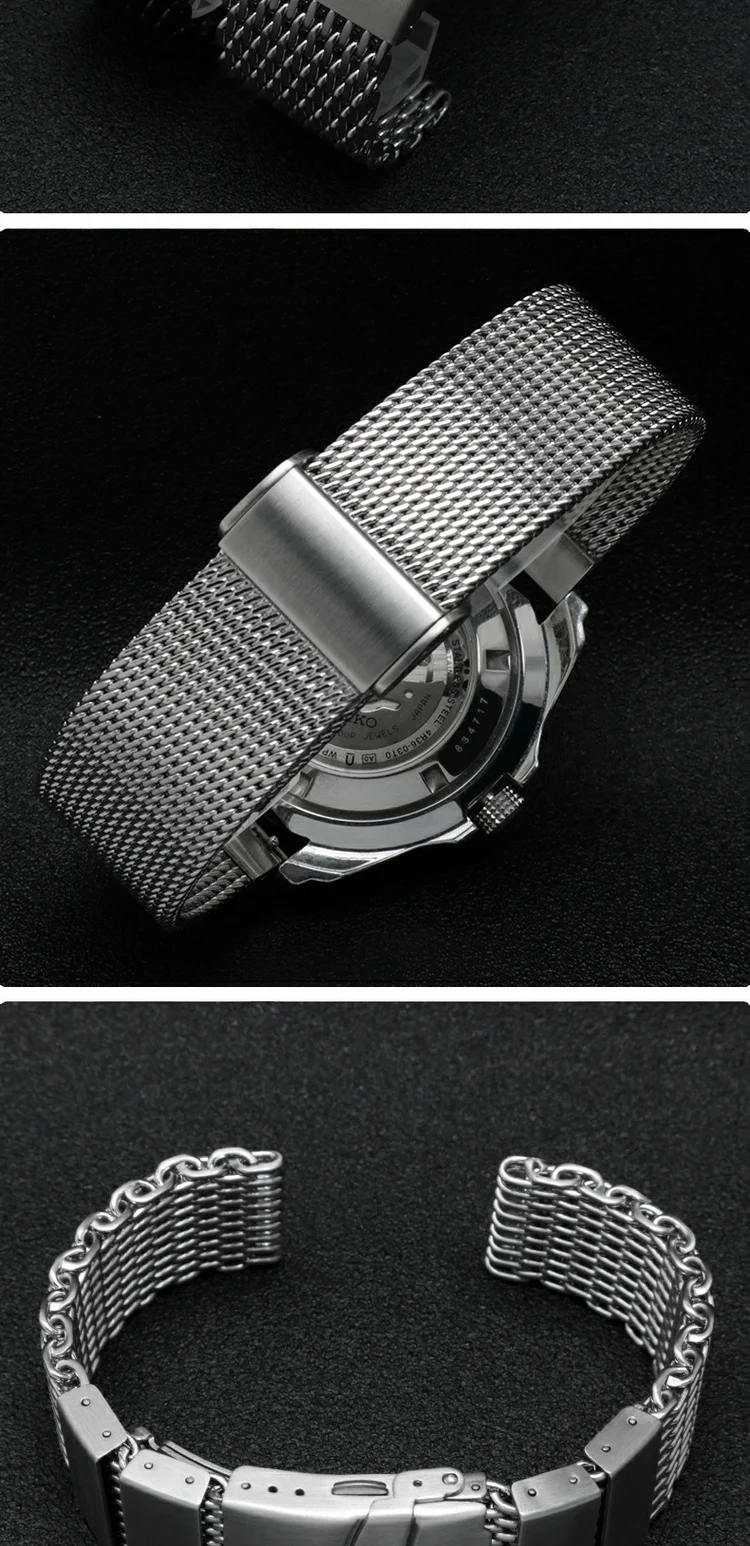 20/22/24mm Steel Dive Shark Mesh for Milanese Watch Bracelet Strap Band Weaving Double Snap Strap for Breitling Omega