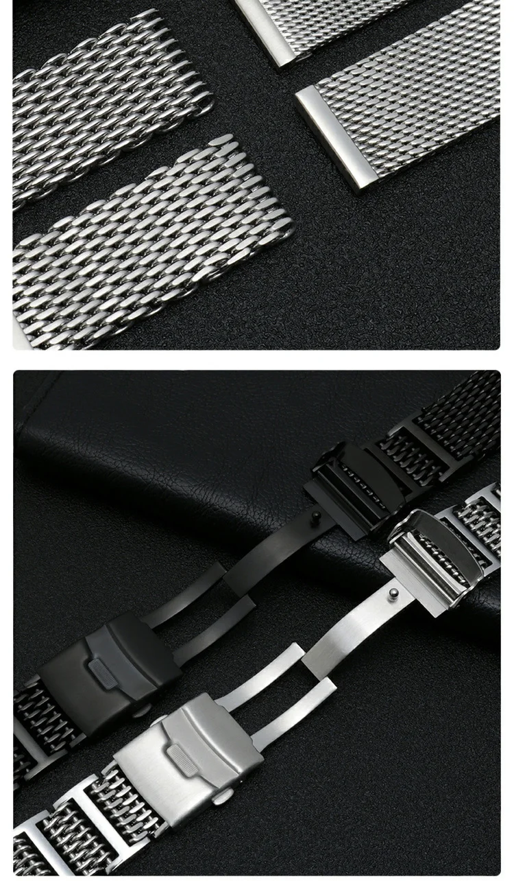 20/22/24mm Steel Dive Shark Mesh for Milanese Watch Bracelet Strap Band Weaving Double Snap Strap for Breitling Omega