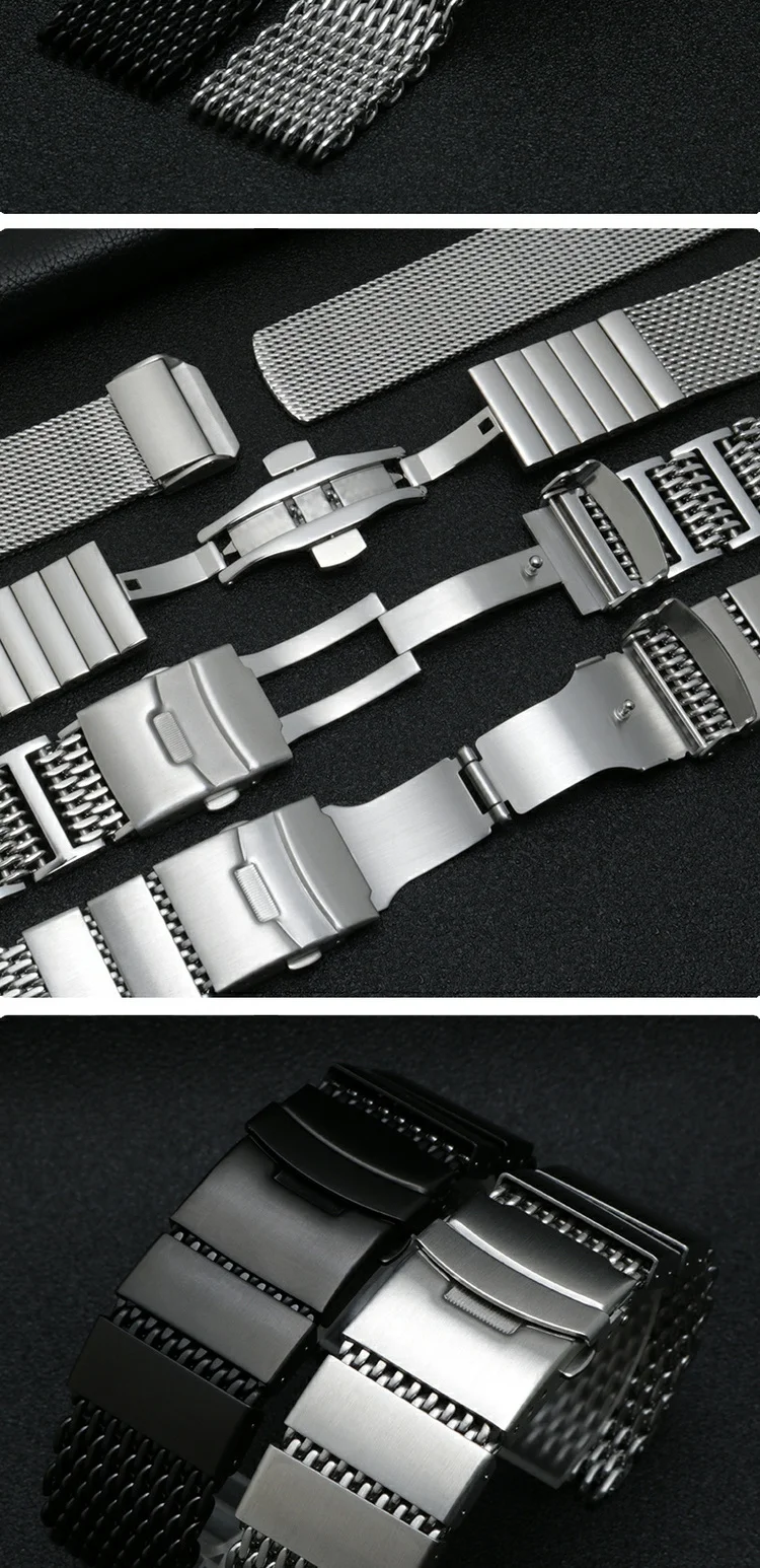 20/22/24mm Steel Dive Shark Mesh for Milanese Watch Bracelet Strap Band Weaving Double Snap Strap for Breitling Omega