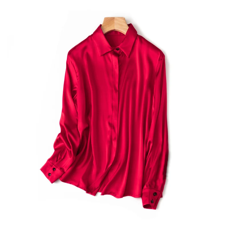 SuyaDream Woman Solid Shirts 93%Real Silk 7%Spandex Long Sleeves Chic Blouses, 2025 Spring Autumn Office Lady Top