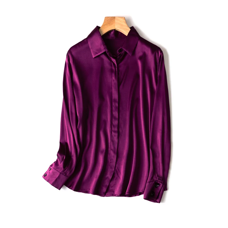 SuyaDream Woman Solid Shirts 93%Real Silk 7%Spandex Long Sleeves Chic Blouses, 2025 Spring Autumn Office Lady Top