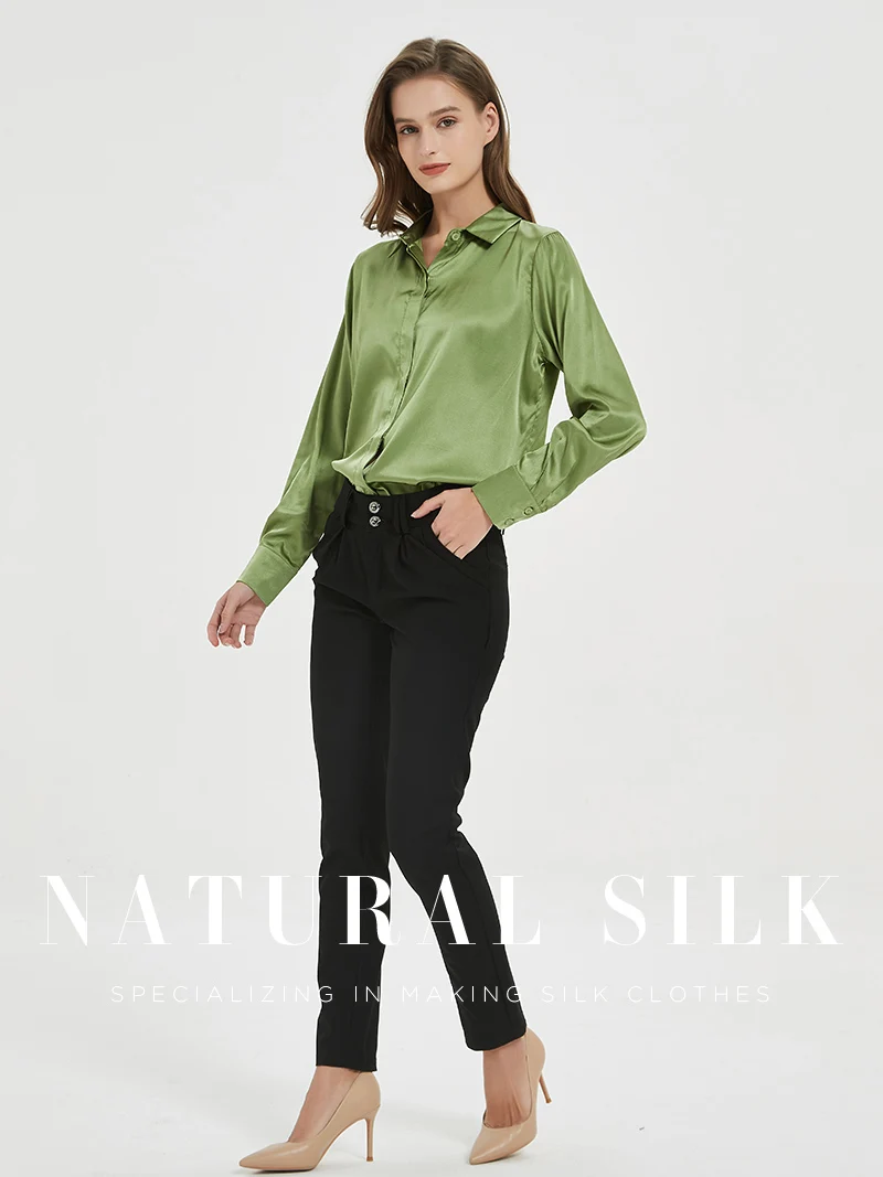 SuyaDream Woman Solid Shirts 93%Real Silk 7%Spandex Long Sleeves Chic Blouses, 2025 Spring Autumn Office Lady Top
