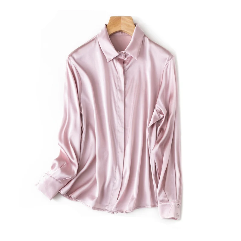 SuyaDream Woman Solid Shirts 93%Real Silk 7%Spandex Long Sleeves Chic Blouses, 2025 Spring Autumn Office Lady Top