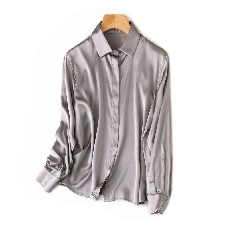 SuyaDream Woman Solid Shirts 93%Real Silk 7%Spandex Long Sleeves Chic Blouses, 2025 Spring Autumn Office Lady Top