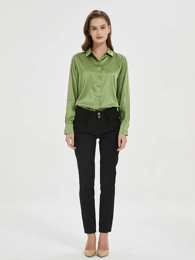 SuyaDream Woman Solid Shirts 93%Real Silk 7%Spandex Long Sleeves Chic Blouses, 2025 Spring Autumn Office Lady Top