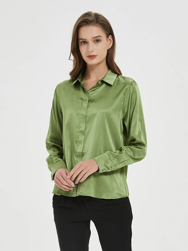 SuyaDream Woman Solid Shirts 93%Real Silk 7%Spandex Long Sleeves Chic Blouses, 2025 Spring Autumn Office Lady Top