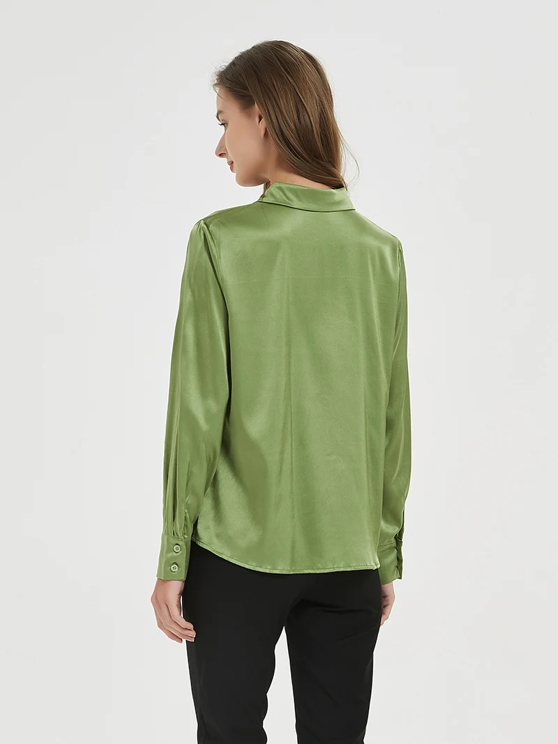 SuyaDream Woman Solid Shirts 93%Real Silk 7%Spandex Long Sleeves Chic Blouses, 2025 Spring Autumn Office Lady Top