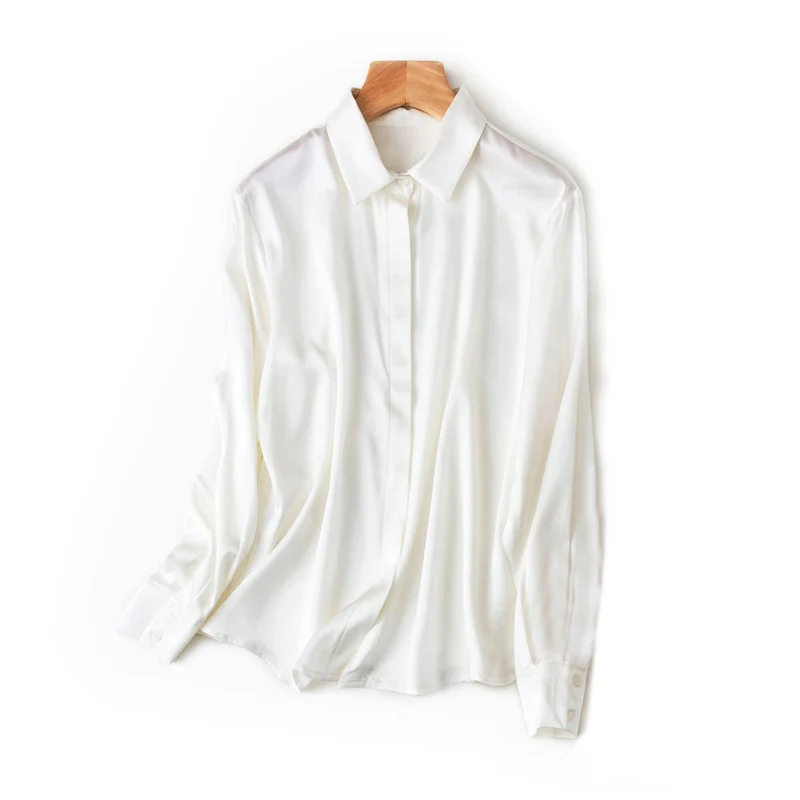 SuyaDream Woman Solid Shirts 93%Real Silk 7%Spandex Long Sleeves Chic Blouses, 2025 Spring Autumn Office Lady Top