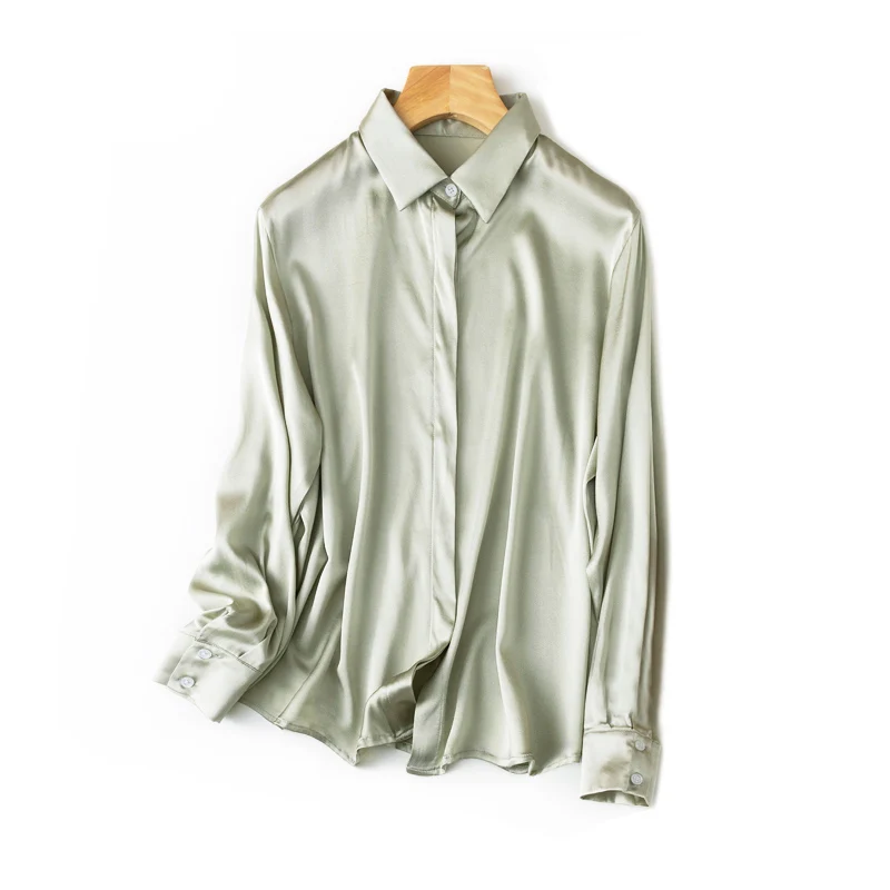 SuyaDream Woman Solid Shirts 93%Real Silk 7%Spandex Long Sleeves Chic Blouses, 2025 Spring Autumn Office Lady Top