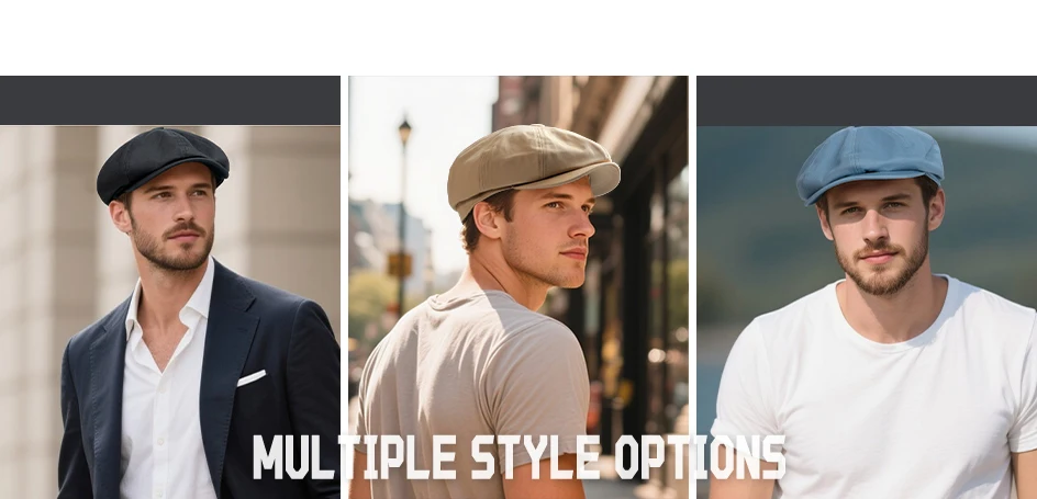 BOTVELA Men's Newsboy Cap Twill Cotton 8 Panel Hat Flat Ivy Cabbie Casual Baker Caps Gatsby Hat Retro Hats Boina Beret for Male