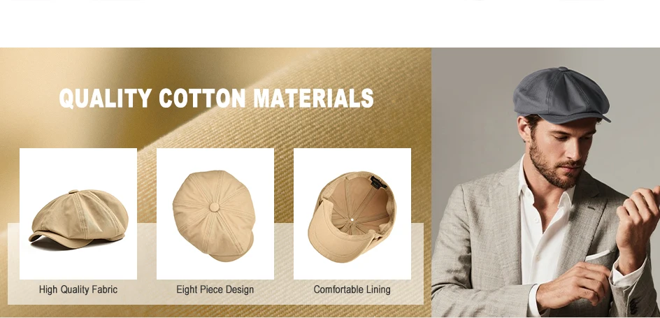 BOTVELA Men's Newsboy Cap Twill Cotton 8 Panel Hat Flat Ivy Cabbie Casual Baker Caps Gatsby Hat Retro Hats Boina Beret for Male