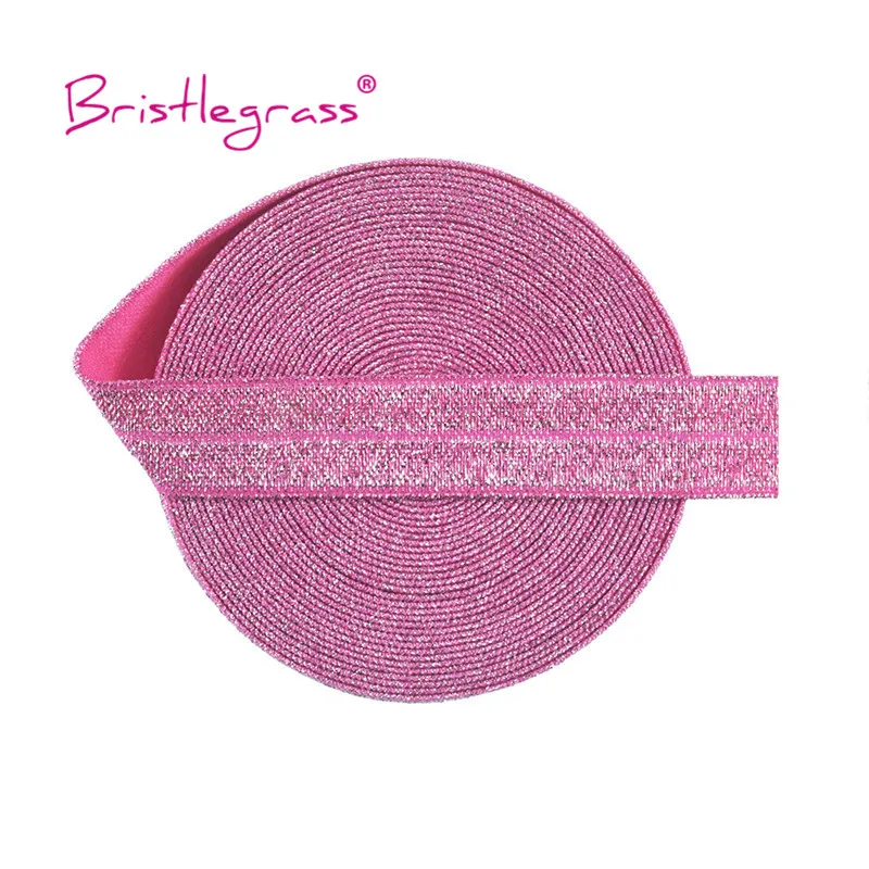 BRISTLEGRASS 2 5 10 Yard 5/8" 15mm Silver Glitter FOE Fold Over Elastics Spandex Bands Tapes Hair Tie Headband Dress Sewing Trim