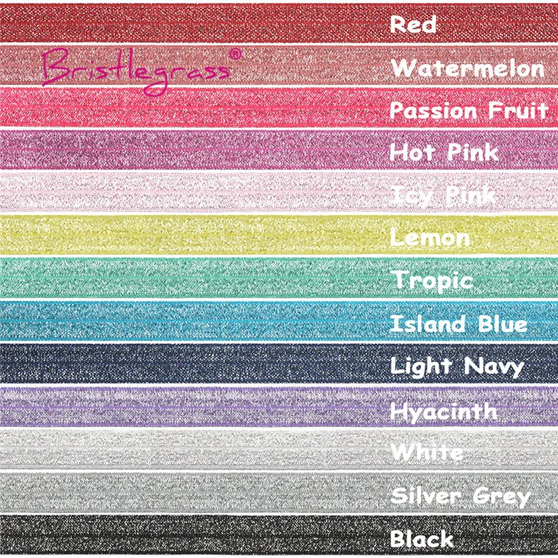BRISTLEGRASS 2 5 10 Yard 5/8" 15mm Silver Glitter FOE Fold Over Elastics Spandex Bands Tapes Hair Tie Headband Dress Sewing Trim