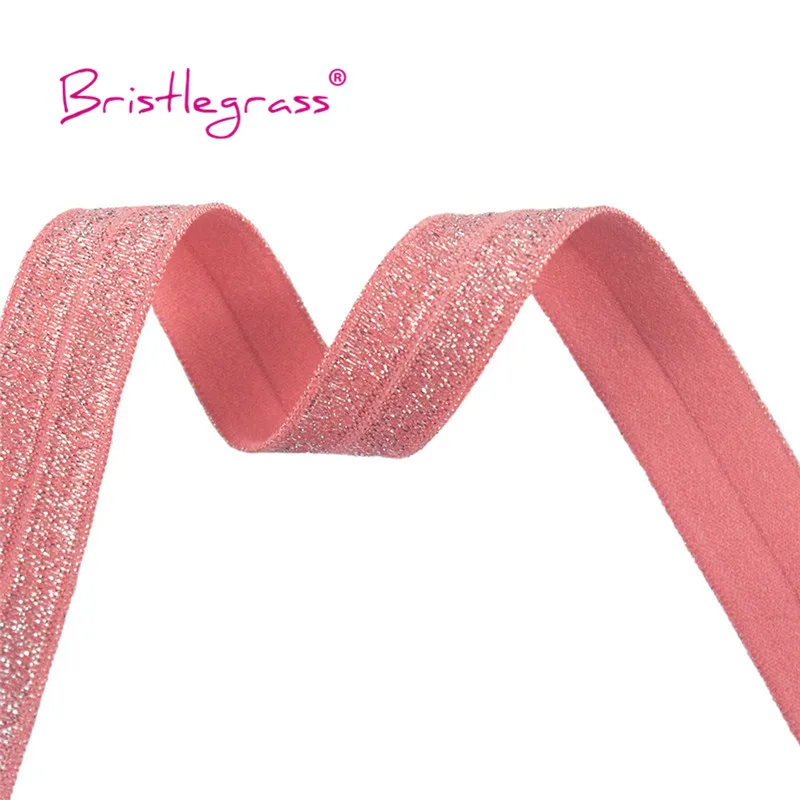 BRISTLEGRASS 2 5 10 Yard 5/8" 15mm Silver Glitter FOE Fold Over Elastics Spandex Bands Tapes Hair Tie Headband Dress Sewing Trim