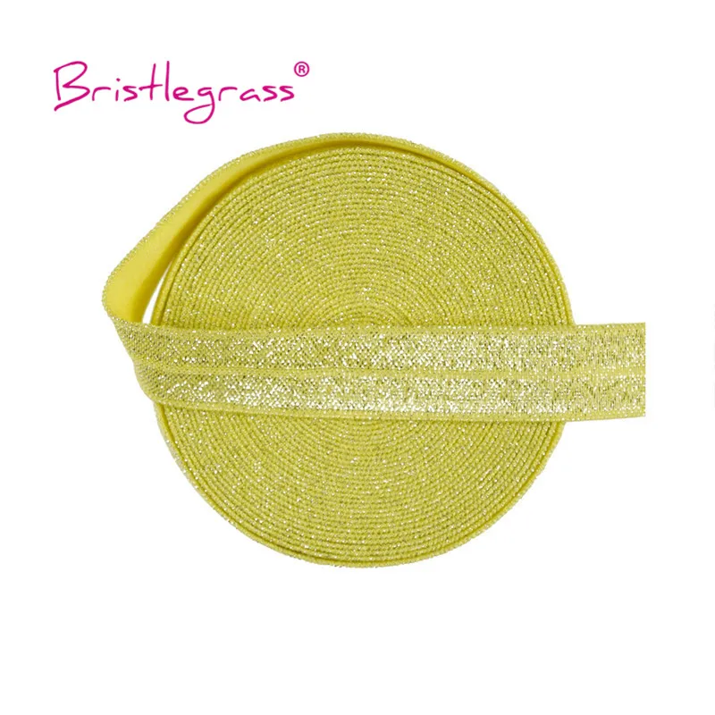 BRISTLEGRASS 2 5 10 Yard 5/8" 15mm Silver Glitter FOE Fold Over Elastics Spandex Bands Tapes Hair Tie Headband Dress Sewing Trim