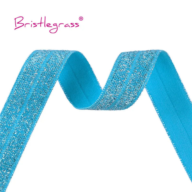 BRISTLEGRASS 2 5 10 Yard 5/8" 15mm Silver Glitter FOE Fold Over Elastics Spandex Bands Tapes Hair Tie Headband Dress Sewing Trim