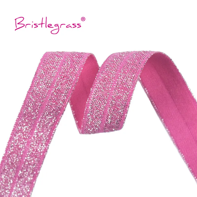 BRISTLEGRASS 2 5 10 Yard 5/8" 15mm Silver Glitter FOE Fold Over Elastics Spandex Bands Tapes Hair Tie Headband Dress Sewing Trim