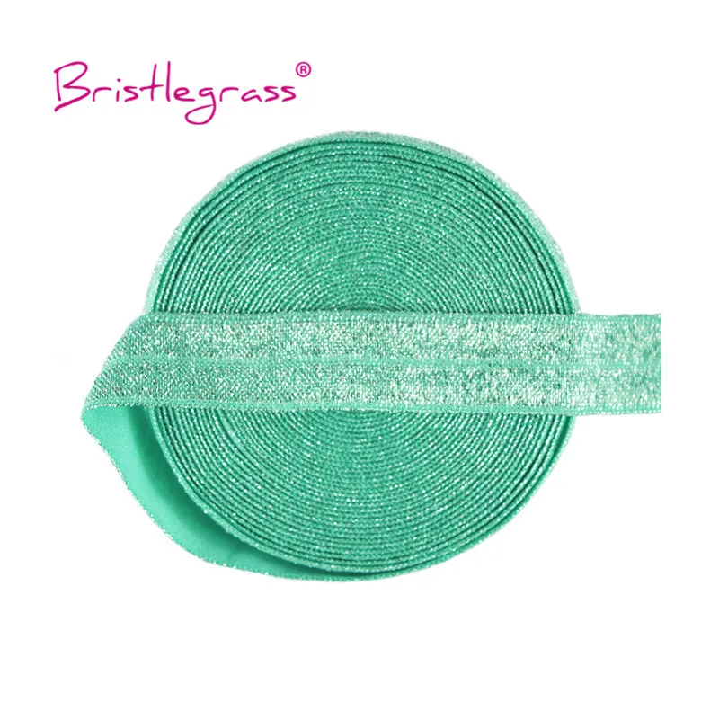 BRISTLEGRASS 2 5 10 Yard 5/8" 15mm Silver Glitter FOE Fold Over Elastics Spandex Bands Tapes Hair Tie Headband Dress Sewing Trim