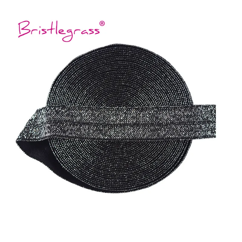 BRISTLEGRASS 2 5 10 Yard 5/8" 15mm Silver Glitter FOE Fold Over Elastics Spandex Bands Tapes Hair Tie Headband Dress Sewing Trim