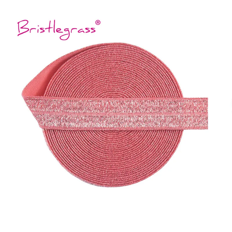 BRISTLEGRASS 2 5 10 Yard 5/8" 15mm Silver Glitter FOE Fold Over Elastics Spandex Bands Tapes Hair Tie Headband Dress Sewing Trim