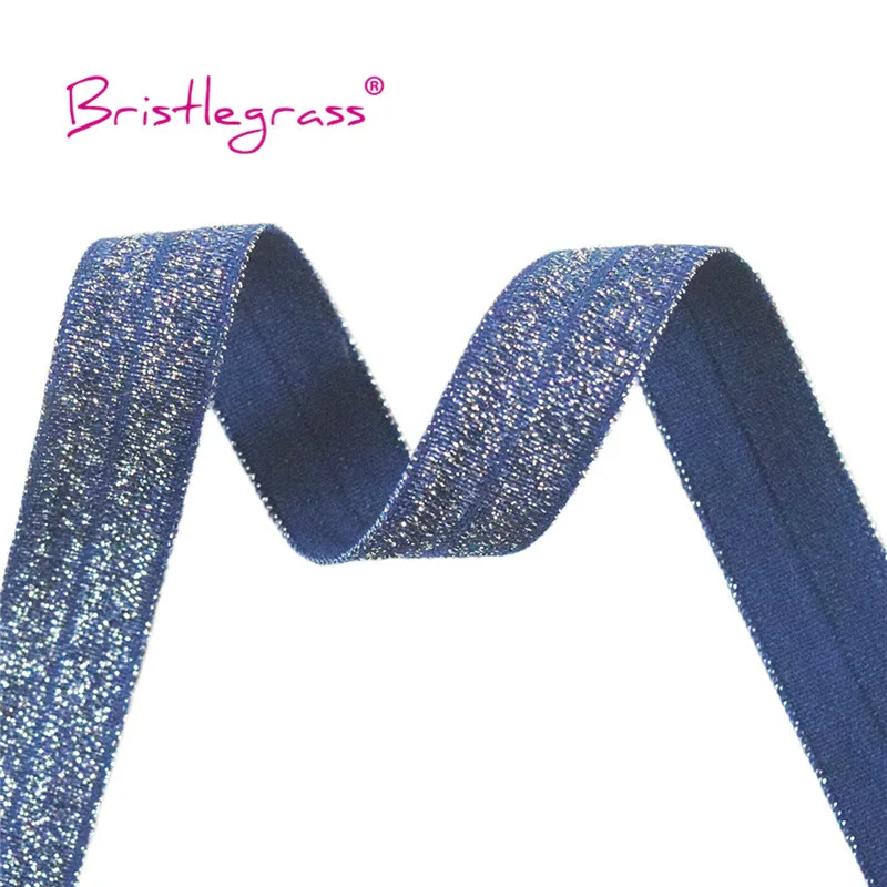 BRISTLEGRASS 2 5 10 Yard 5/8" 15mm Silver Glitter FOE Fold Over Elastics Spandex Bands Tapes Hair Tie Headband Dress Sewing Trim