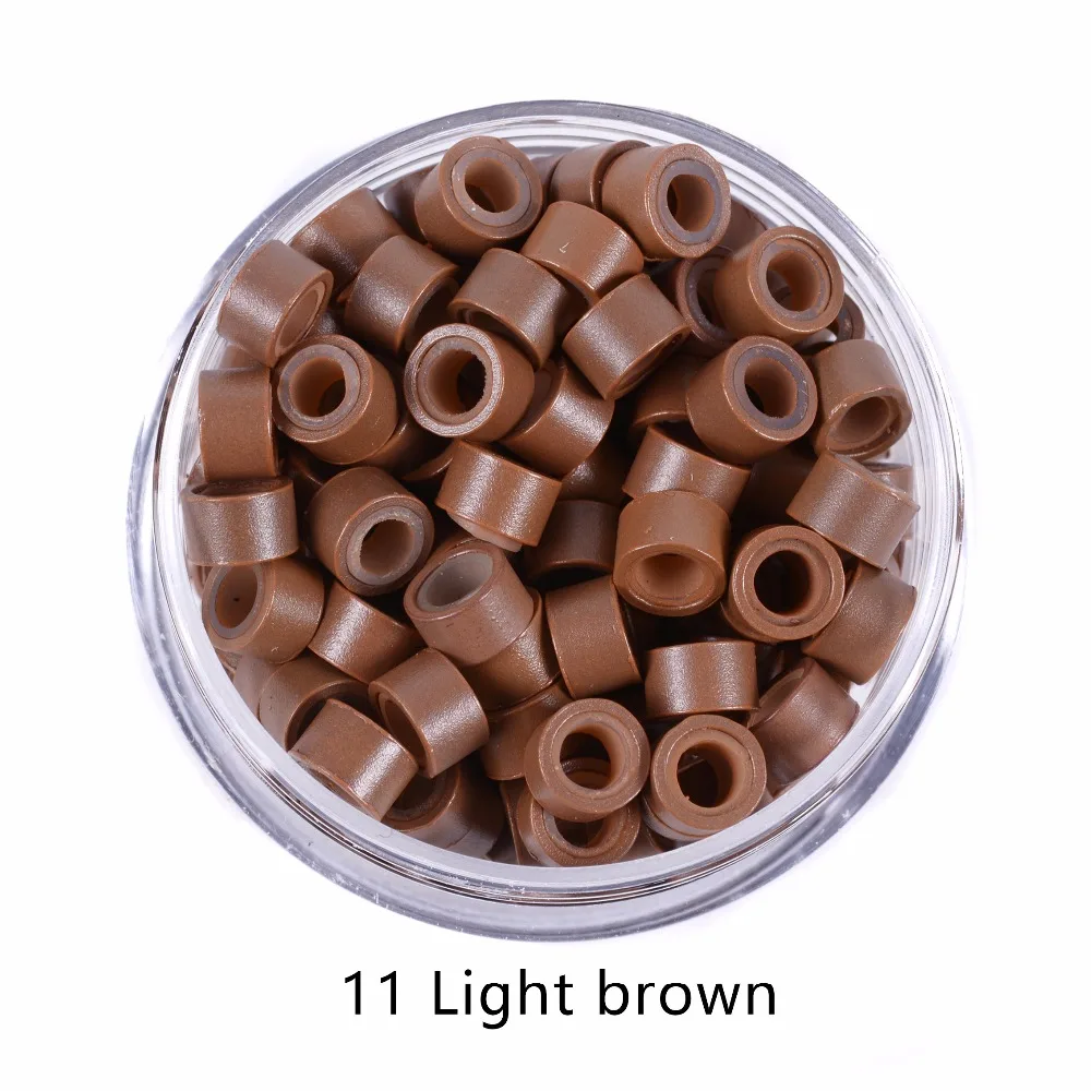 100Pcs 5.0*3.0*3.0mm Micro Silicone Lined Rings/Links/Beads MICRO Ring Link Crimp Beads Hair Extensions Tools