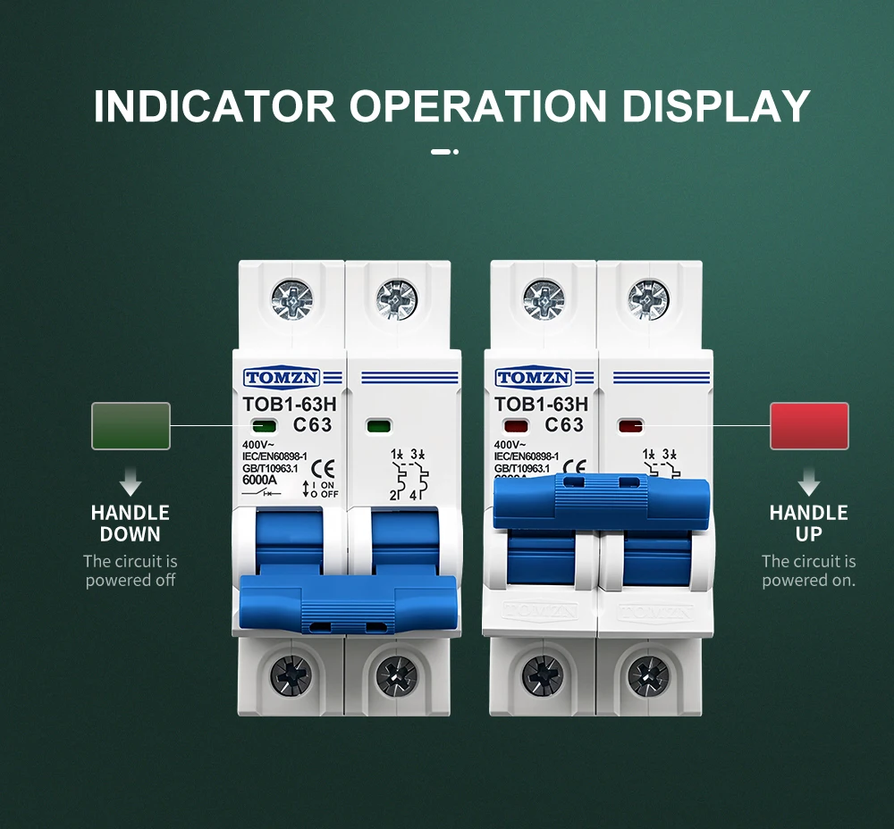 TOMZN 2P AC MCB TOB1-63 C Type 230/400V~ 50Hz/60Hz Mini Circuit Breaker 6A 10A 16A 20A 25A 32A 40A 50A 63A