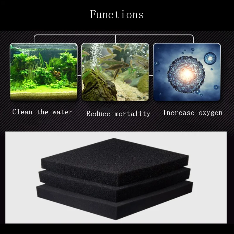 Multi Sizes Black Filtration Foam Aquarium Fish Tank Biochemical Filter Sponge Pad Skimmer Long Use Time Sponge Supply Tank